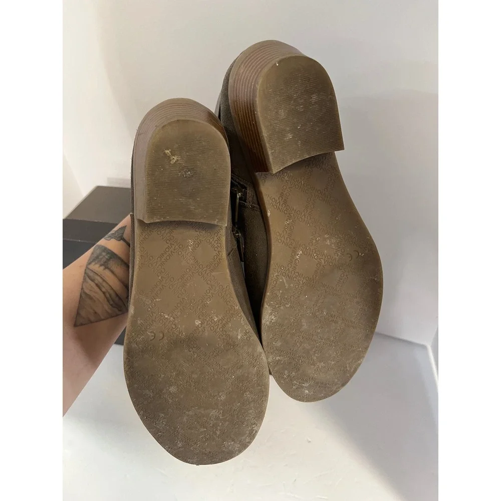 Vionic Joy Millie Greige Suede Ankle Boots‎ 322MILLIE Womens 8.5 Supportive Heel